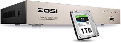 ZOSI 8CH 1080P Surveillance DVR Video recorders with 1TB Hard Drive Supports 4-in-1 HD-TVI CVI CVBS AHD 960H Security Cameras, Motion Detection, Remote Viewing