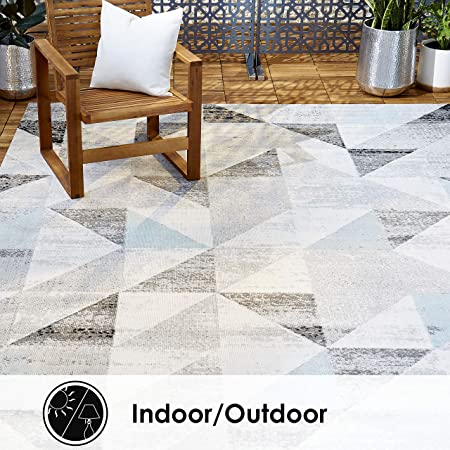 Home Dynamix 4101-705 Nicole Miller Patio Sofia Holly Indoor/Outdoor Area Rug 5'3"x7'2", Geometric Gray/Blue