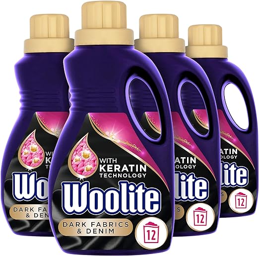 Woolite Laundry Detergent Liquid, Dark Fabrics and Denim, Hand and Machine Wash - 4 Bottles x 750 ml (3000ml)