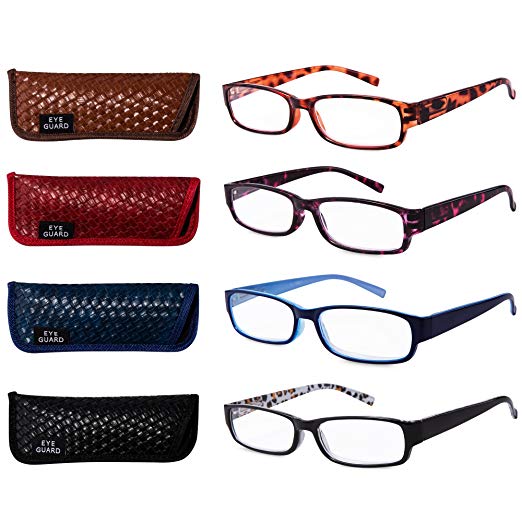 EYEGUARD Readers 4 Pack of Thin and Elegant Womens Reading Glasses with Beautiful Patterns for Ladies 2.00