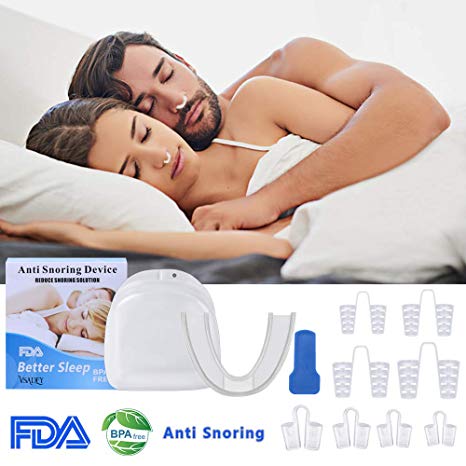 Vsadey Anti Snore Devices Bruxism Snoring Relief Solution Easy Sleep 1 pcs Mouthpiece Snoring Aid Guard   8 pcs Nasal Dilators Snore Stopper for Heavy Congestion