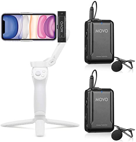 Movo Edge-DI-Duo Wireless Lavalier for iPhone - Perfect Compact Lav Mic for Smartphone Gimbal Stabilizer - Great for Vlogging, Filming, Teachers, and More - Compatible with DJI Osmo OM 4