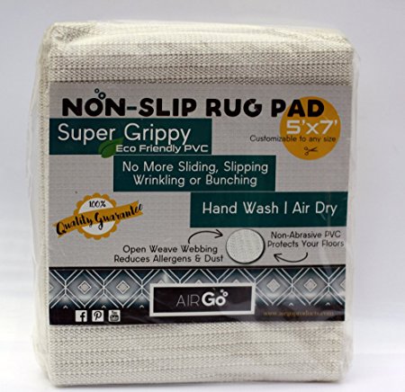 Non Slip Rug Pad AirGo Products Anti-Slip Rug Gripper - Reduce Slipping, Bunching, & Movement of your Oriental, Throw & Area Rugs- Rugpad Cushion & Floor Protector (5ft x 7ft) Nonskid Wrench