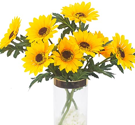 AITISOR Artificial Flowers, Fake Sunflowers Silk Flowers Table Centerpieces Arrangements Home Indoor Decorations Wedding Party Decor (Yellow-2Heads stem)