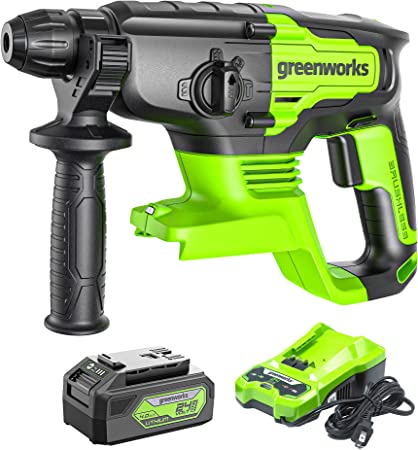 Greenworks 24V Brushless SDS 2J Rotary Hammer with 24V Battery Charger and 4Ah USB Battery