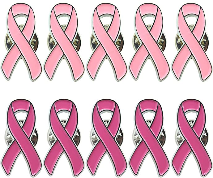 Masonicbuy 10 Pack Pink Ribbon Breast Cancer Awareness Lapel Pin Two Color Bundle
