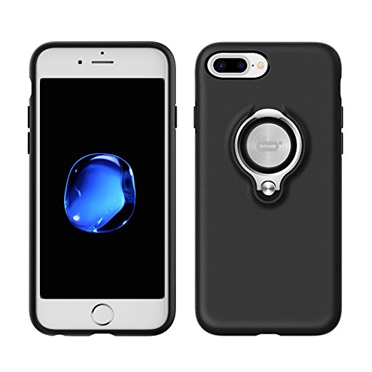 iPhone 7 Plus Case with Grip Ring Holder, Multi-function Cover with 360°Rotating Built-in Ring Holder Stand for Magnetic Car Mount Holder, Kickstand Case for Apple iPhone 7 Plus (Black)