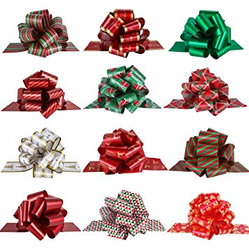 PintreeLand Christmas Pull Bows Large Gift Bows Ribbon 50mm 12PCS for Xmas Present Gift Wrapping, Christmas Decorations, Florist