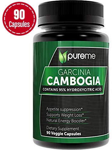 Pureme Garcinia Cambogia w/95% HCA 90 VCapsules Pure Garcinia Cambogia Extract Natural Appetite Suppressant, Weight Loss Supplement Formula - 100% Money Back Order Risk Free
