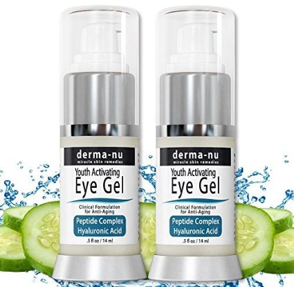 Anti Wrinkle Eye Cream - 2 Pack Eye Gel Treatment for Wrinkles, Puffy Eyes & Dark Circles Under Eyes | Peptides   Hyaluronic Acid   Cucumber   Amino Acids
