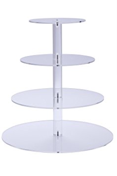 BonNoces Acrylic 4-Tier Round Wedding Cake Stand with Bottom Tier 5mm Thick / Stacked Party Cupcake Stand / Dessert Stand Tower/ Food Display Stand