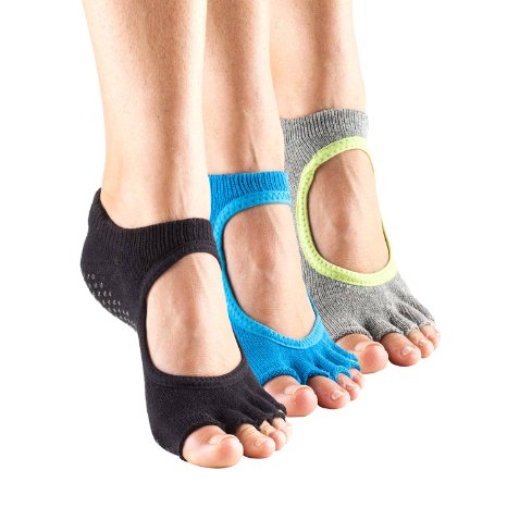 ToeSox Half Toe Bella Grip Pilates Socks for Pilates, Yoga, & Barre (3 Pack)