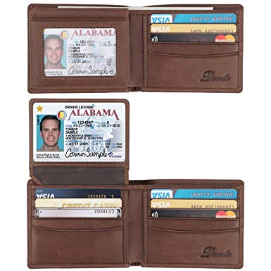 Dante RFID Blocking Cowhide Leather Bifold Wallet for Men with 2 ID Windows(Sheepskin Coffee)