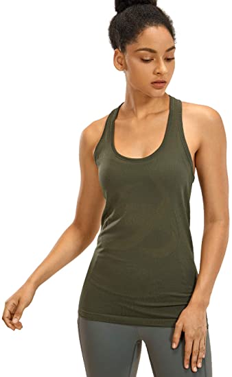 CRZ YOGA Seamless Workout Tank Tops for Women Racerback Athletic Running Gym Shirts Quick Dry