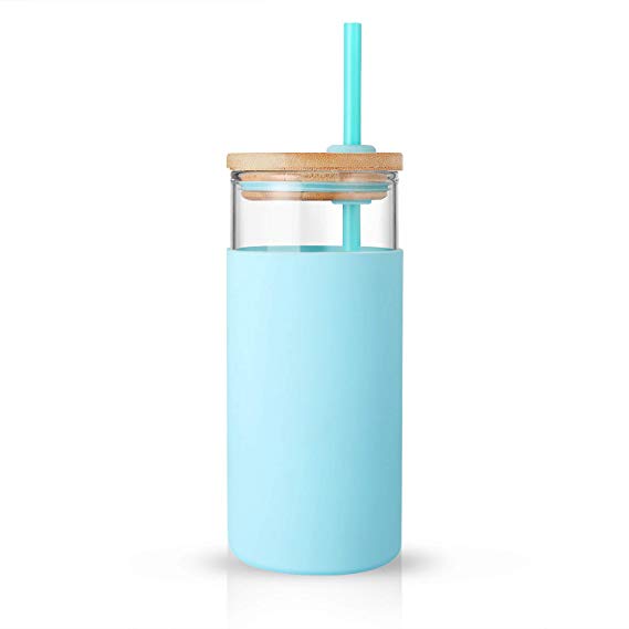 Tronco 20oz Glass Tumbler Glass Water Bottle Straw Silicone Protective Sleeve Bamboo Lid - BPA Free