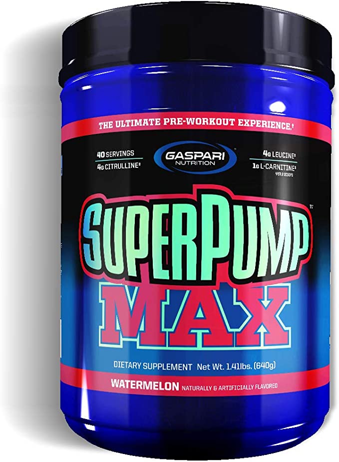 Gaspari Nutrition - SuperPump MAX - The Ultimate Pre Workout Powder, Sustained Energy Preworkout, Nitric Oxide Booster, Muscle Growth, Recovery & Replenishes Electrolytes - 40 Serving (Watermelon)