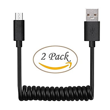 [2 Pack] Flexible Coiled USB Cable(3.3ft) for Android Phones, Coiled Micro USB Cord for Samsung HTC Sony Motorola Huawei Nokia(Android black)