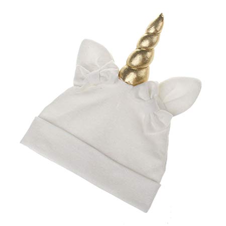 Dolland Cute Baby and Toddler Unicorn Beanie Hat Bowknot Ear Head Wrap Cap ,White
