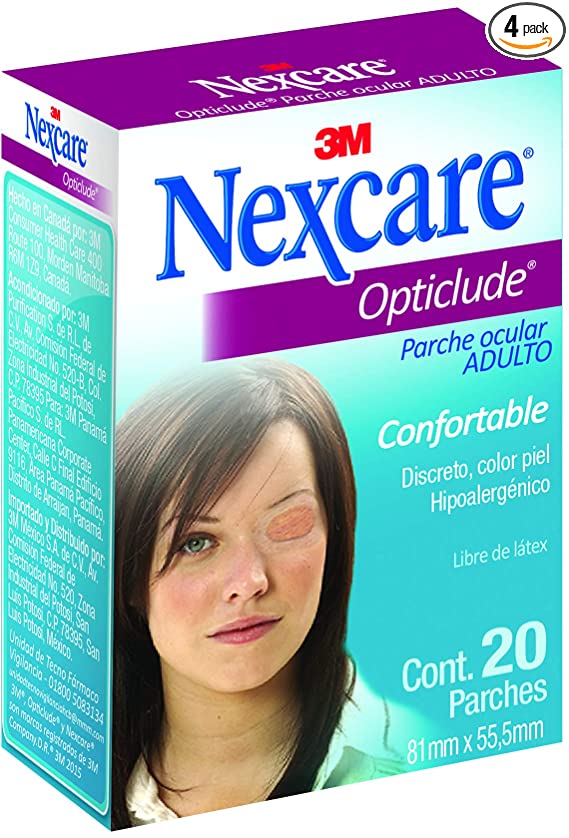 Nexcare Opticlude Orthoptic Eye Patches, Regular Size, 3.18" X 2.18" in oval, 20-Count Boxes (Pack of 4)