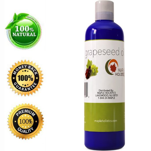 Pure Grapeseed Oil for Hair, Face & Acne - Cold Pressed & 100% Pure for Highest Efficacy - Great Massage Oil Base - Use to Prevent Aging & Wrinkles - 4 Oz - USA Made By Maple Holistics