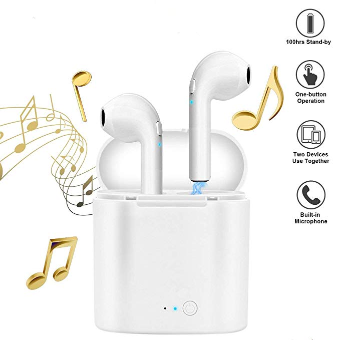 Wireless Earbuds, Wireless Headphones Bluetooth Earbuds Earphone Stereo mini In - Ear Mic Earpieces with Portable charging case for iPhone X 8 8 Plus 7 7Plus Samsung Galaxy S7 S8 IOS Android (White)