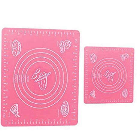 Minchsrin Silicone Pastry Mat with Measurements, Pastry Rolling Mat, Reusable Non-Stick Silicone Baking Mat, Set of 2, 2 Sizes（15.7''x19.7''&11.25‘’x10.25‘’）Pink