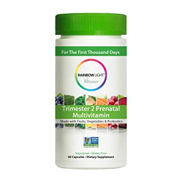 Rainbow Light Vibrance Trimester 2 Prenatal Multivitamin, 60 Count Capsules, Dietary Supplement Made with Fruits, Vegetables & Probiotics, Supports Healthy Immunity & Energy