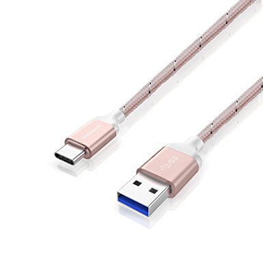 USB Type C Cable, Nekteck Nylon Braided USB-C to USB Type A Male Data & Charging Cord 56k ohm resistor 1m/3.3ft for for Macbook 12 Inch, LG G5, Google Nexus 5x 6p, Pixel/ Pixel XL More, Rose Pink