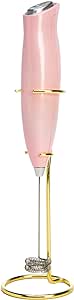 Paris Hilton Electric Handheld Milk Frother with Double Coil Head Whisk and Gold Metal Stand, Battery Powered (2 AA Batteries Required but Not Included), Pink Sparkle Finish