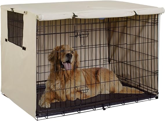 Explore Land 42 inches Dog Crate Cover Durable Polyester Pet Kennel Cover Universal Fit for Wire Dog Crate (Light Tan)