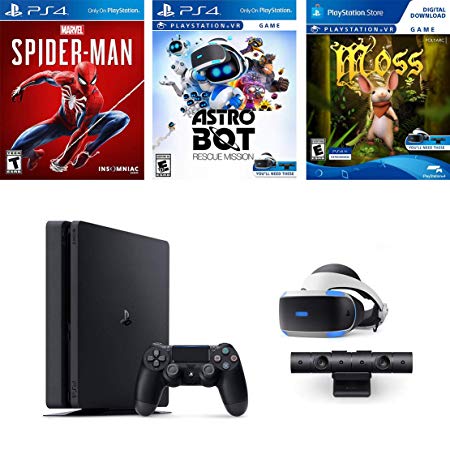 Choose Your Holiday Playstation 4 or PS4 VR System: Sony PS 4 Slim 1TB Console, PS VR Headset, Dual Shock 4 Wireless Controller, PS Camera, Game: Astro Bot Rescue Mission, Moss Game, Spider-Man