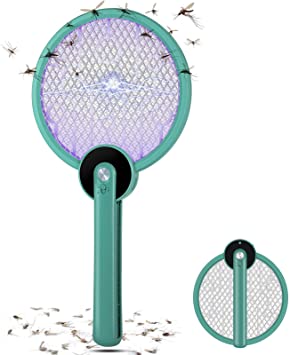 Big Devil Bug Zapper Electric Fly Swatter, Indoor Outdoor for Pest Control ,2 in 1 Foldable,Safe to Touch with 3-Layer Safety Mesh(Green)