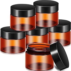 6 Pack Clear Container with Lids Small Plastic Pot Jars Wide Mouth Round Leak Proof Plastic Container Jars with Lid for Travel Storage, Eye Shadow, Nails, Paint, Jewelry (Amber,2 oz)