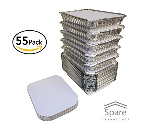 55 Pack - Aluminum Foil Pan Containers with Lids Take Out Pans Food Containers Disposable Easy Pack From Spare – 2.25Lb Capacity 8.5" x 6" x 3" – STANDARD Size