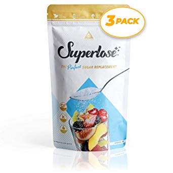 Superlose Keto Approved Sugar Replacement for Ketogenic Low Carb Diets | Perfect for Keto Foods Snacks | 100% Natural Sweetener w/ Allulose Monk Fruit Stevia | Zero Erythritol Xylitol (12oz - 3 Pack)