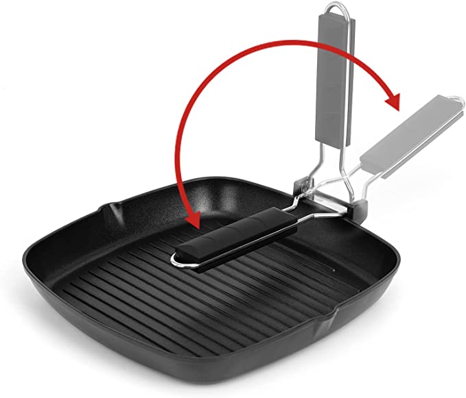 Sakuchi 11 Inch Grill Pan for Stove Tops Nonstick Induction Square Griddle Pan with Folding Handle