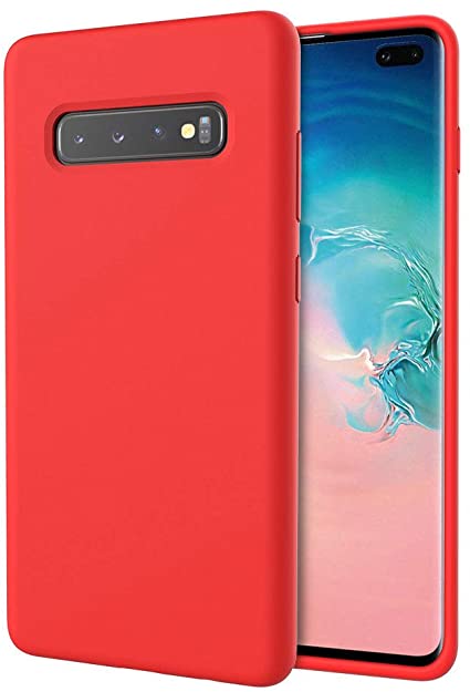UrSpeedtekLive Slim Series Galaxy S10 Plus Case, Liquid Silicone Gel Rubber Shockproof Cover Case with Soft Microfiber Lining Full Body Protection for Samsung Galaxy S10 Plus, Red