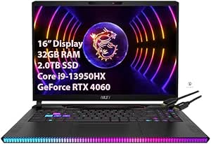 MSI GE68HX Raider 16'' Gaming Laptop - Intel Core i9-13950HX - GeForce RTX 4060-144HZ FHD  (1920 x 1200) - Windows 11 Home - Kuulpal HDMI Cable (32GB RAM | 2TB SSD) (Raider GE68HX)