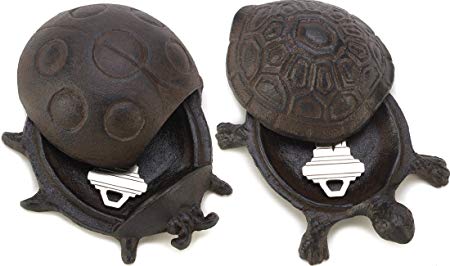 Gifts & Decor Garden Decoration Turtle and Ladybug Cast Iron Spare Key Hider Stone Keyholder Holder Set