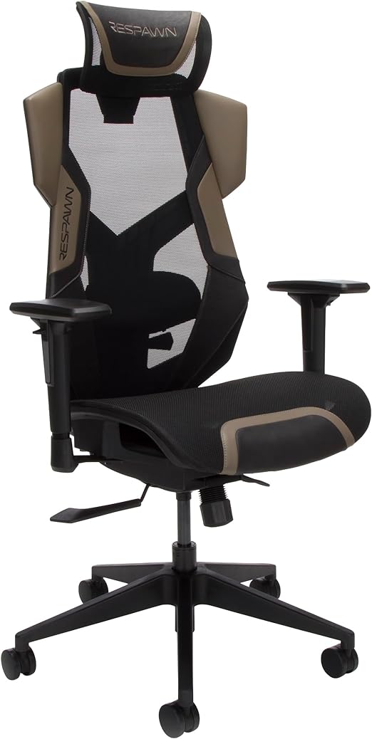 RESPAWN FLEXX Gaming Chair Mesh Ergonomic High Back PC Computer Desk Office Chair - Adjustable Lumbar Support, Seat-Slide, 115 Degree Syncro-Tilt Recline, 2D Armrests & Headrest, 300lb Max - Brown