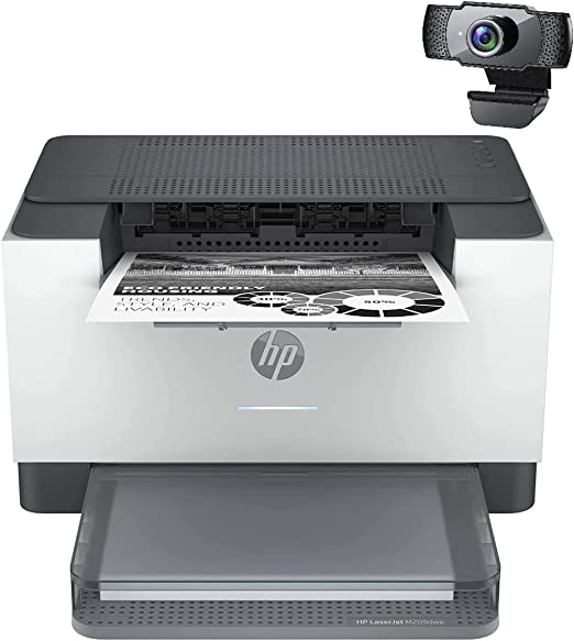 HP LaserJet M209dwe Single-Function Wireless Monochrome Laser Printer for Home Office, White - Print only - 30 ppm, 600 x 600 dpi, 8.5"x14" Legal, Auto Duplex Printing, Ethernet, Cbmou External Webcam