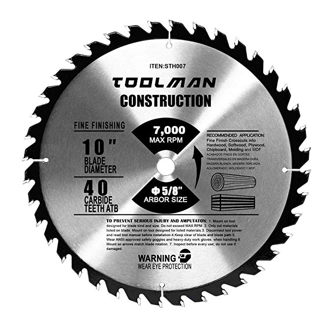 10" 5/8" 40T Table Circular Saw Blade Carbide Tipped for Construction Lumber