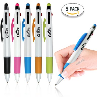 Stylus PenGSlife Multi-Color Pens and Stylus for Universal Touchscreen Device3-Color InkBlackRedBlue Ballpoint PenPink Orange Green Blue Black5Pack