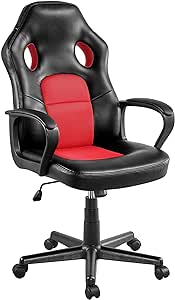 Yaheetech Fauteuil de Bureau Ergonomique Siège rembourré Hauteur Réglable Haut Dossier Inclinable Charge 150 kg Rouge