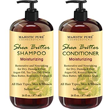 MAJESTIC PURE Shea Butter Shampoo and Conditioner Set, Moisturizing & Nourishing - Natural Daily Shampoo Set for Men and Women - Sulfate Free & Paraben Free, 16 fl oz each