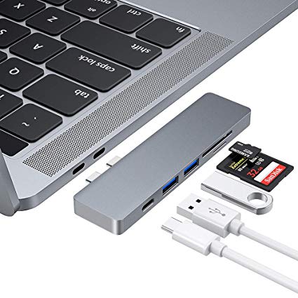 SUNKY USB C Hub, Type C Hub Adapter, 2 USB 3.0 port, TF/SD Card Reader, USB-C Power Delivery, Aluminum Hub Thunderbolt 3 for MacBook Air 2018 and MacBook Pro 13″ and 15″ 2016/2017/2018(Light grey)