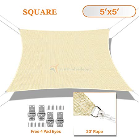 Sunshades Depot 5' x 5' Sun Shade Sail Square Permeable Canopy Beige Customize Commercial Standard 180 GSM HDPE