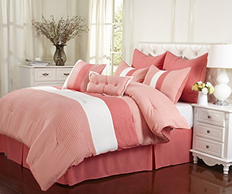 Impressions 8-Piece Luxurious Comforter Queen Set, Florence, Coral