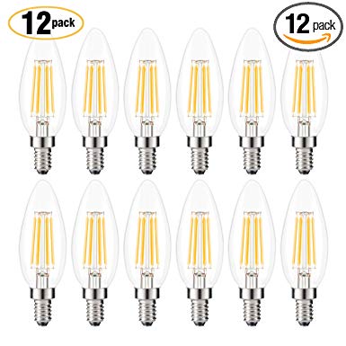 Kohree HY019-HM E12 Edison LED Candelabra Chandelier C35 Candle Light Bulb 40W Equivalent, 2700K Warm White, ETL Listed Non-Dimmable (Pack of 12)