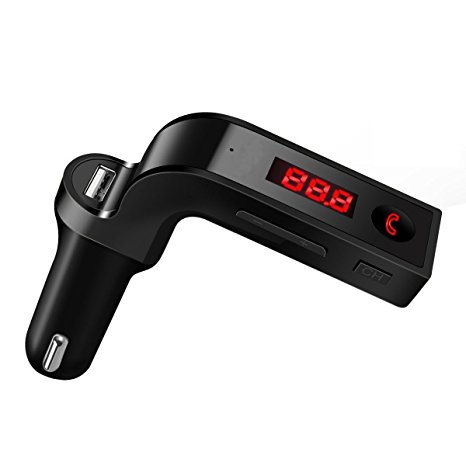 Bluetooth FM Transmitter,Wireless In-Car FM Adapter Car Kit with USB Car Charging for iPhone, Samsung, LG, HTC, Nexus, Motorola, Sony Android Smartphone (Black)